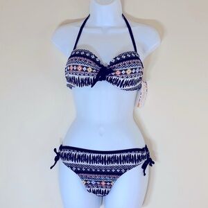 NWT. Enjoy The Sunshine Medium Colorful Print Halter Wrap Bikini Set.